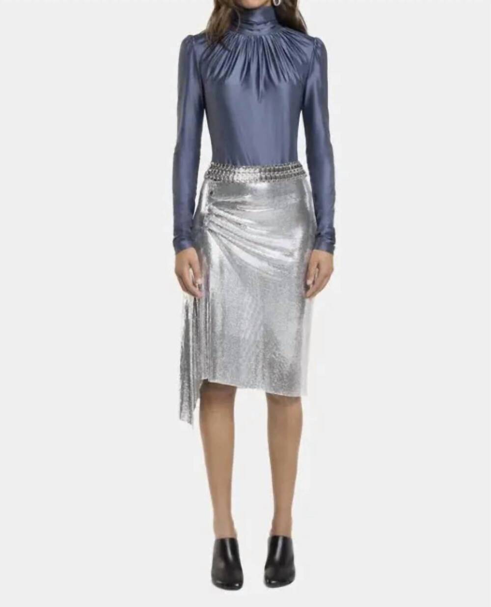 NEW RABANNE chainmail wrap skirt in silver